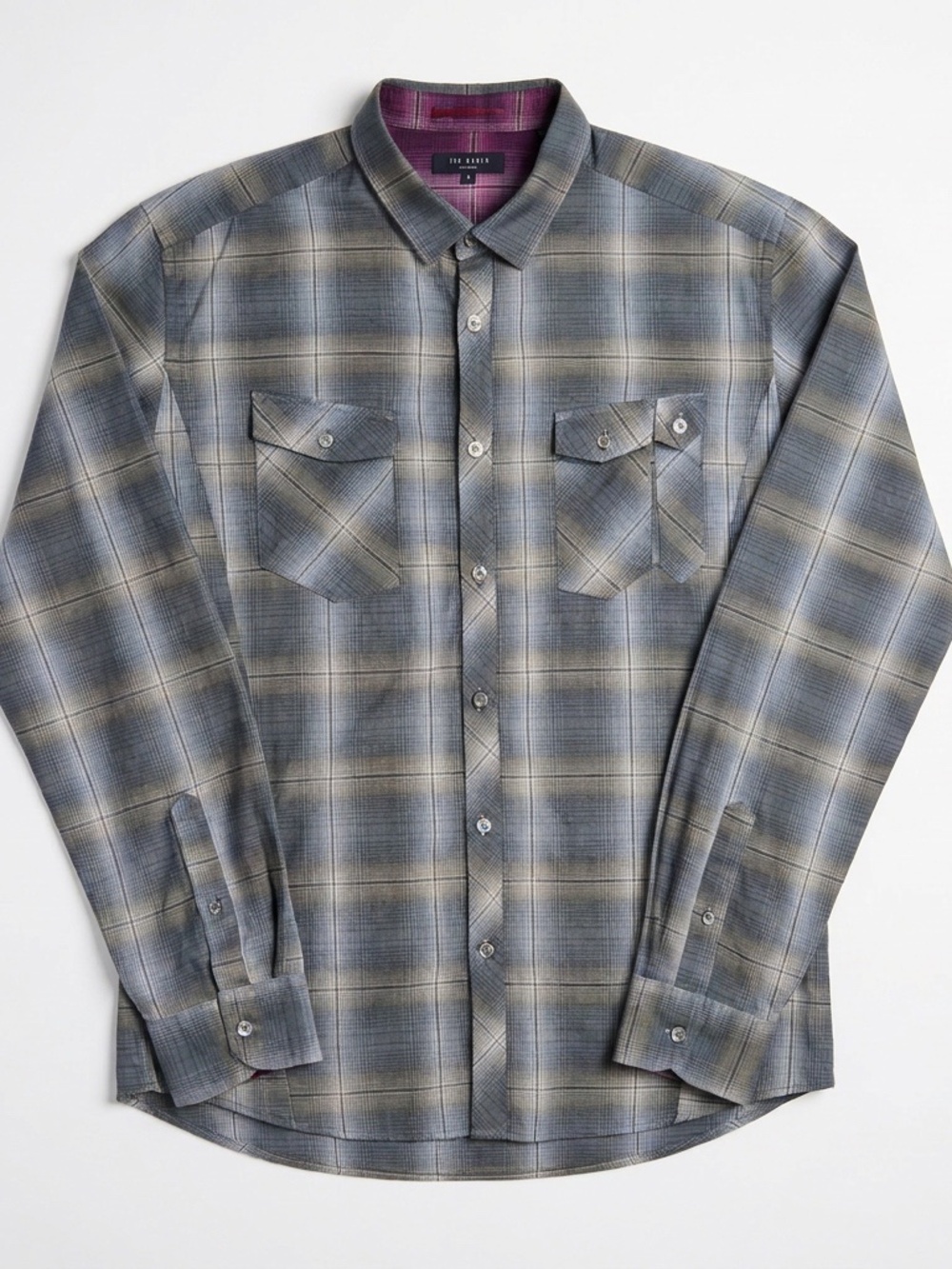 Ted Baker London Gray Plaid Check Shirt — Size XL (5)